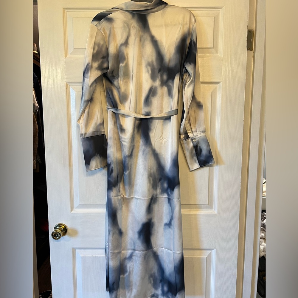 H&M blue watercolor button down maxi dress